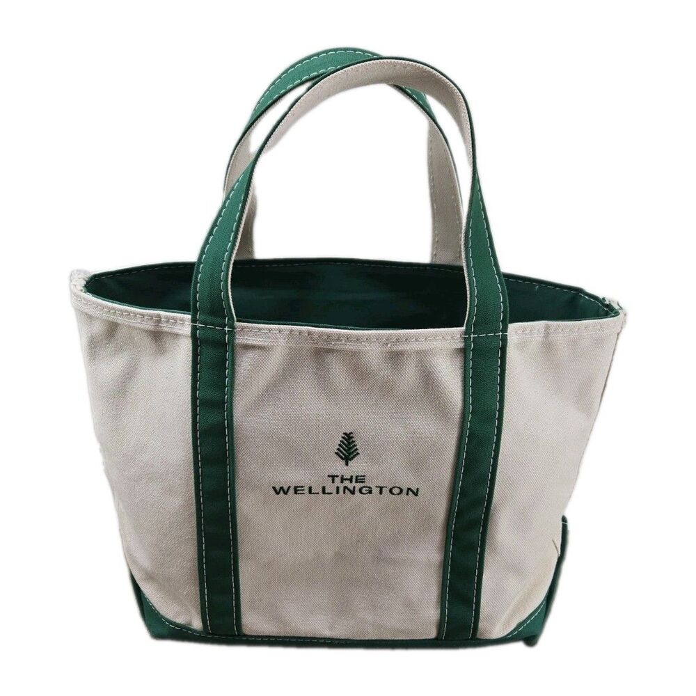 LL Bean Boat And Tote Shoulder Bag Medium Canvas Made USA Zip Top Green 14x7x12